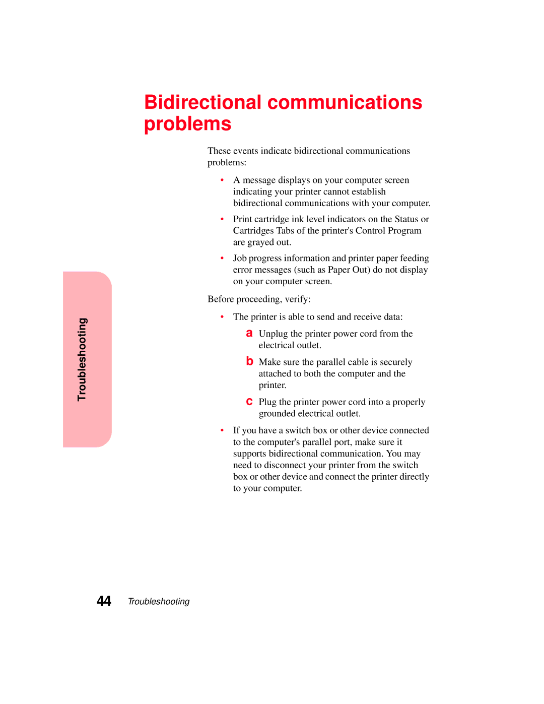 Lexmark 5770 manual Bidirectional communications problems 