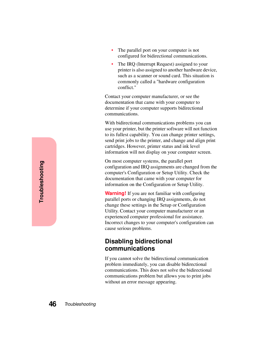 Lexmark 5770 manual Disabling bidirectional communications 