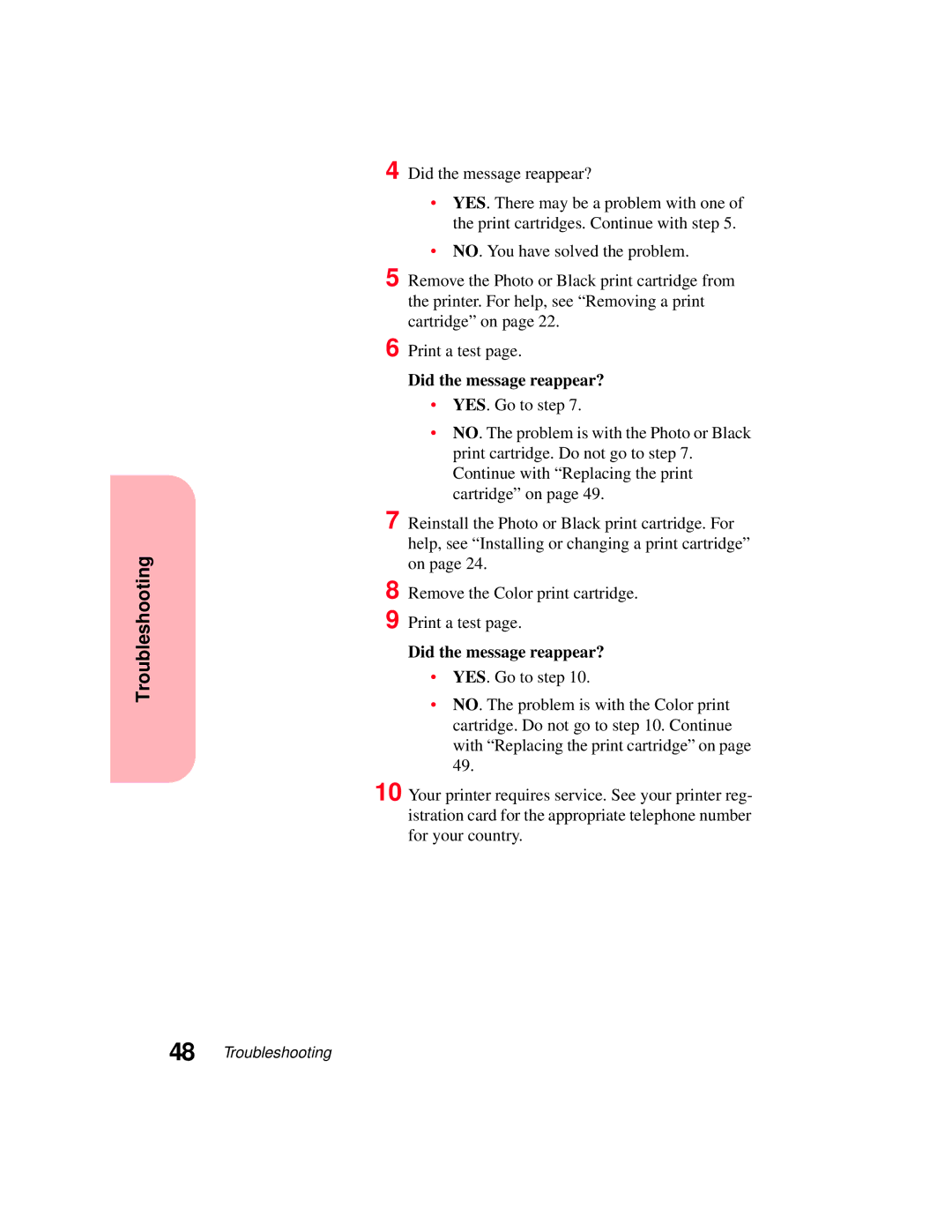 Lexmark 5770 manual Did the message reappear? 