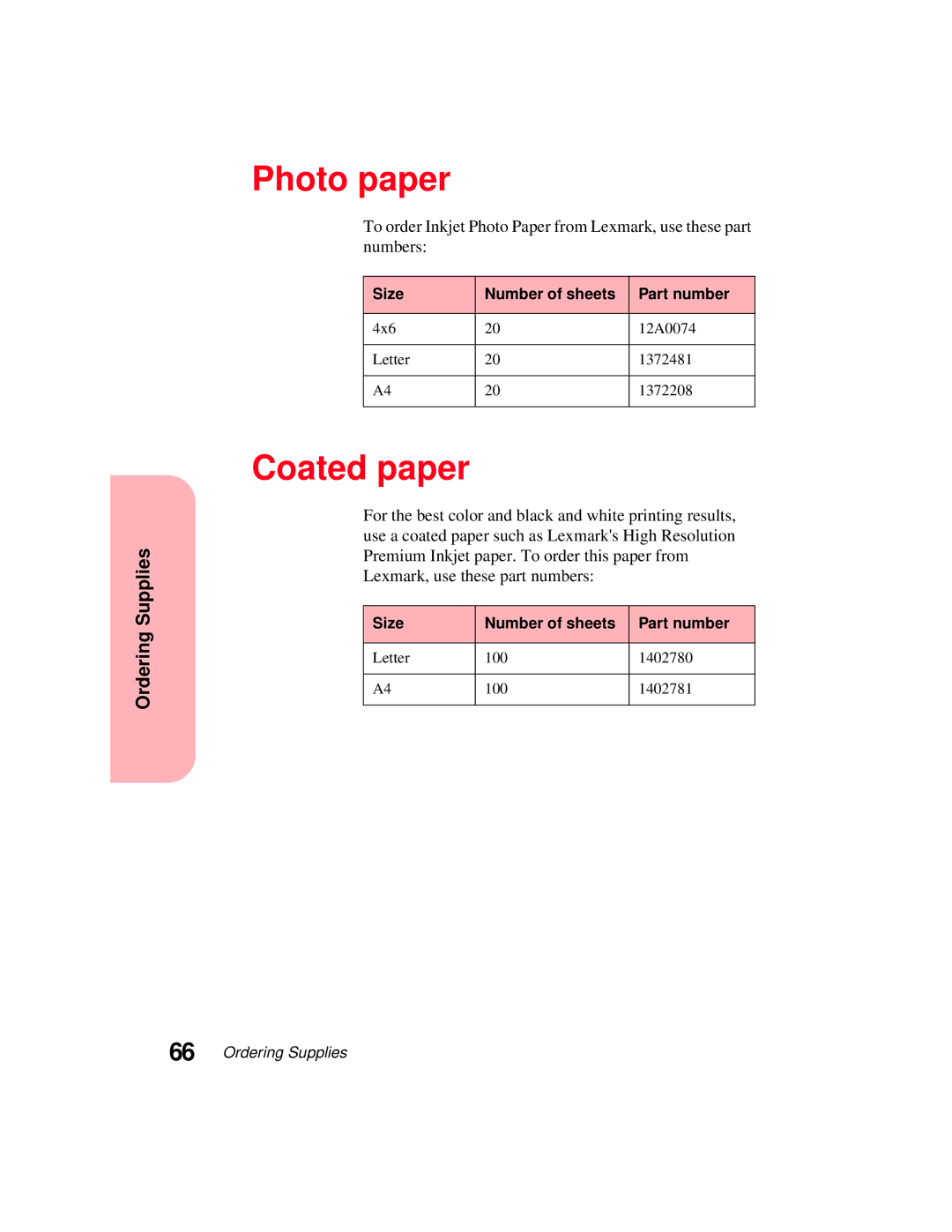 Lexmark 5770 manual Photo paper, Coated paper 