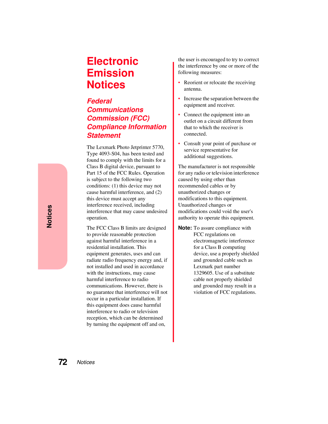 Lexmark 5770 manual Electronic Emission 