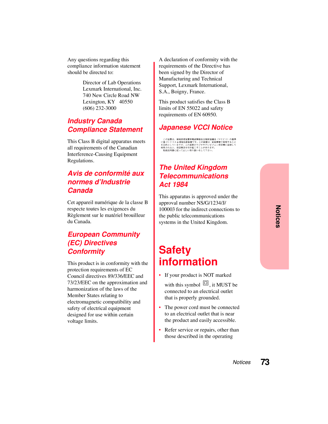 Lexmark 5770 manual Safety information 