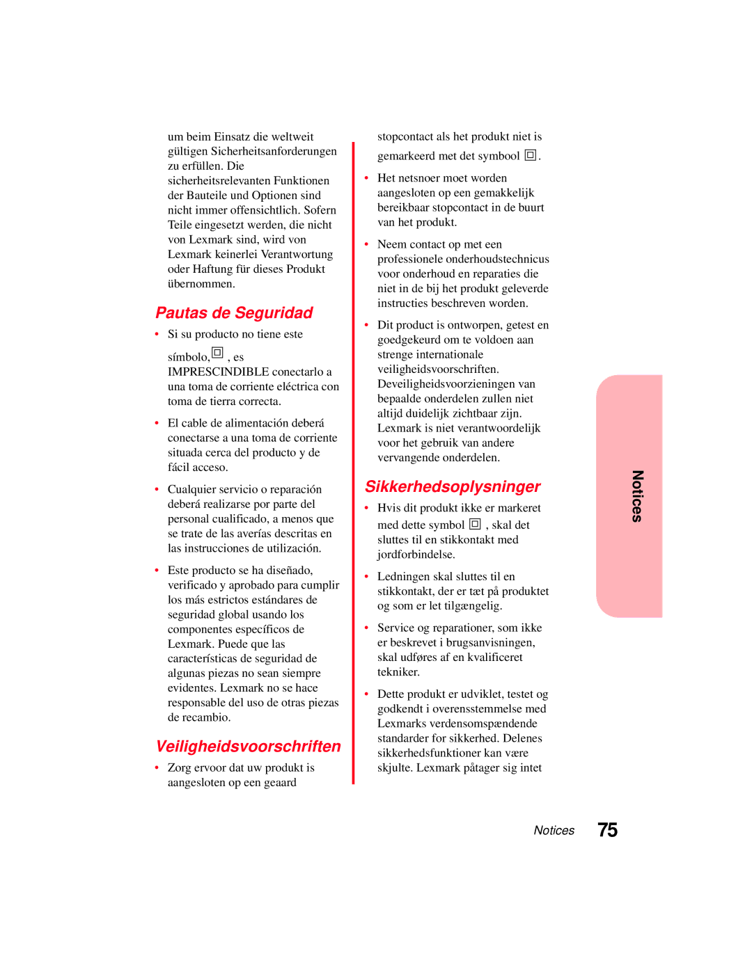 Lexmark 5770 manual Pautas de Seguridad 