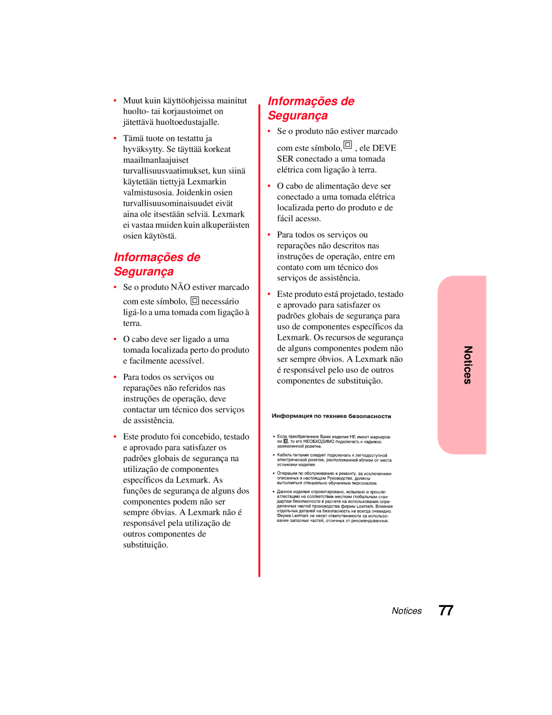 Lexmark 5770 manual Informações de Segurança 