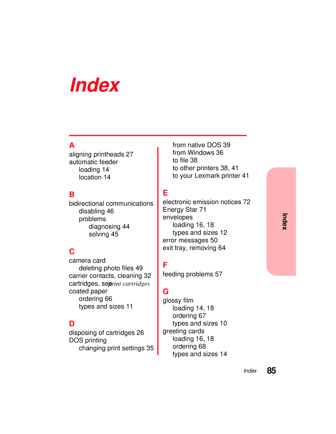 Lexmark 5770 manual Index 