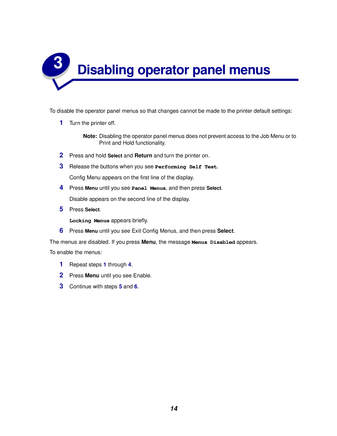 Lexmark 620, 622 manual Disabling operator panel menus 