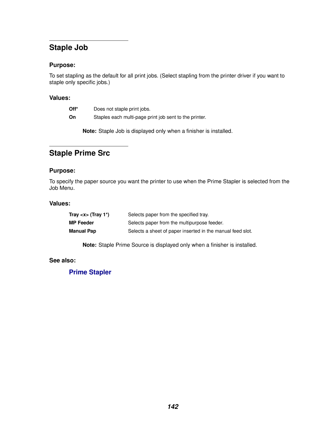 Lexmark 620, 622 manual Staple Job, Staple Prime Src, 142 