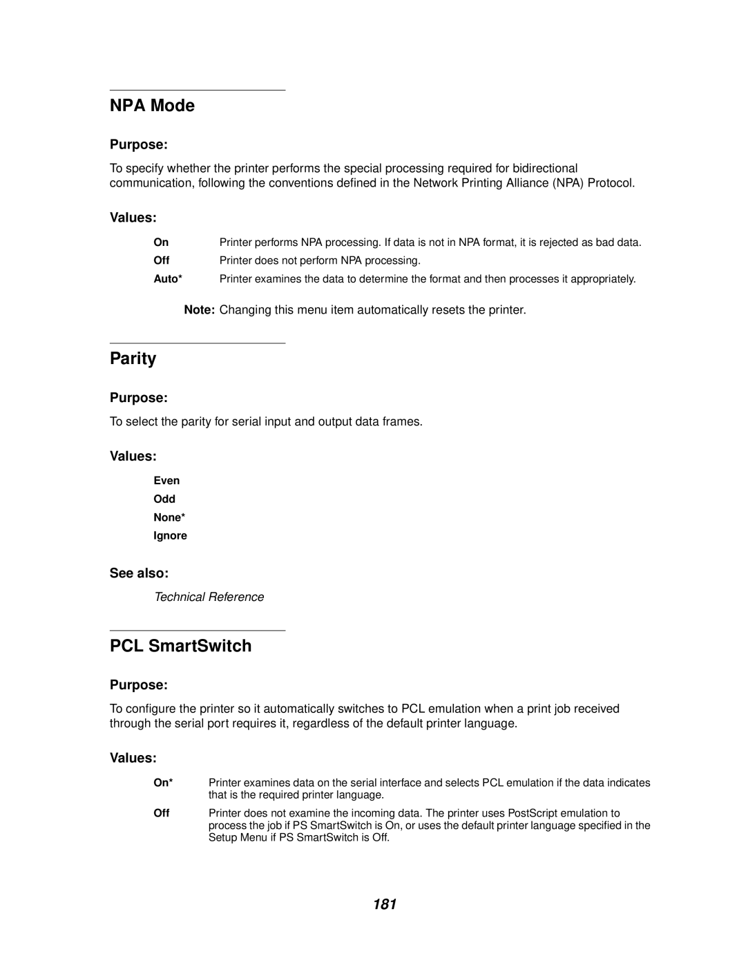 Lexmark 622, 620 manual Parity, 181, Even Odd None Ignore 