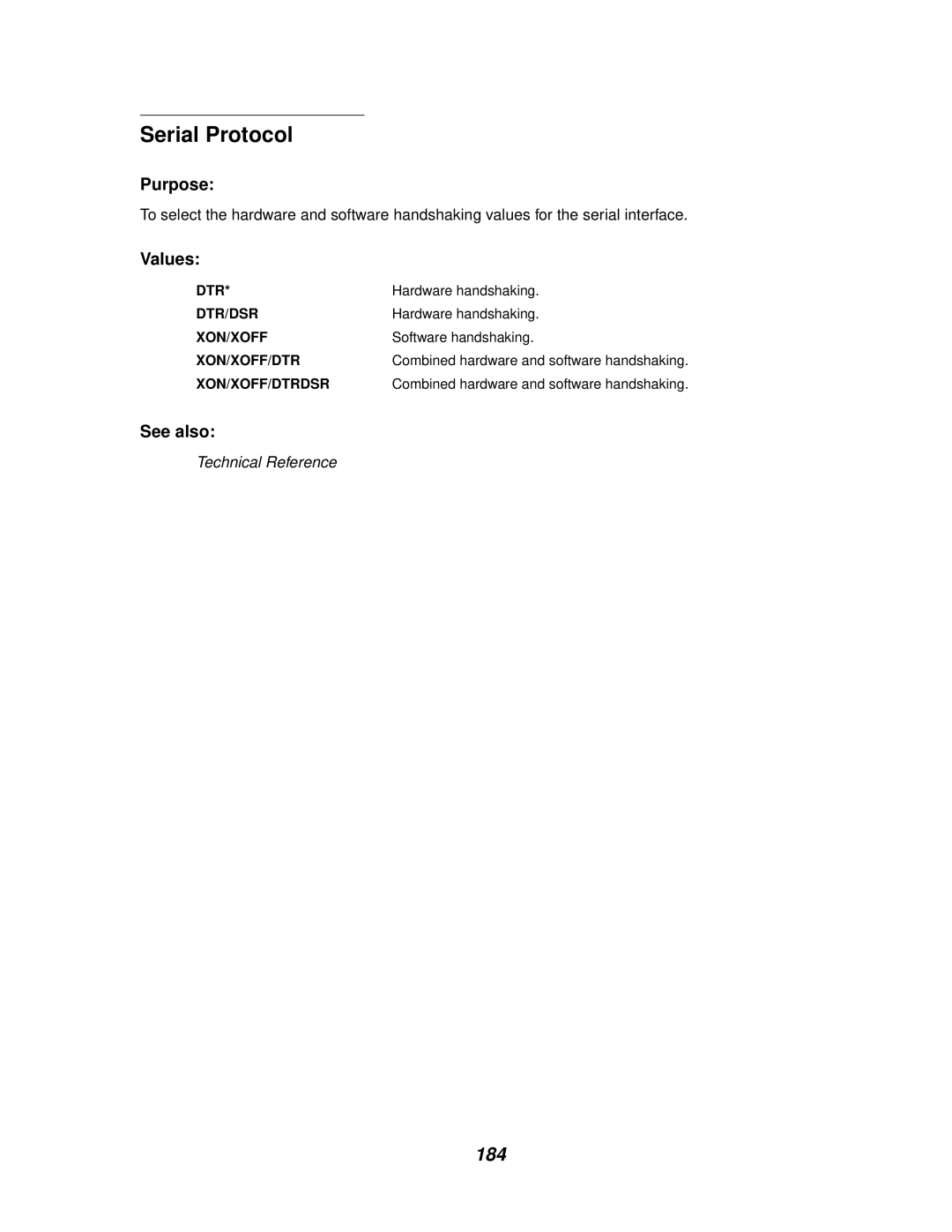 Lexmark 620, 622 manual Serial Protocol, 184, Hardware handshaking, Software handshaking 