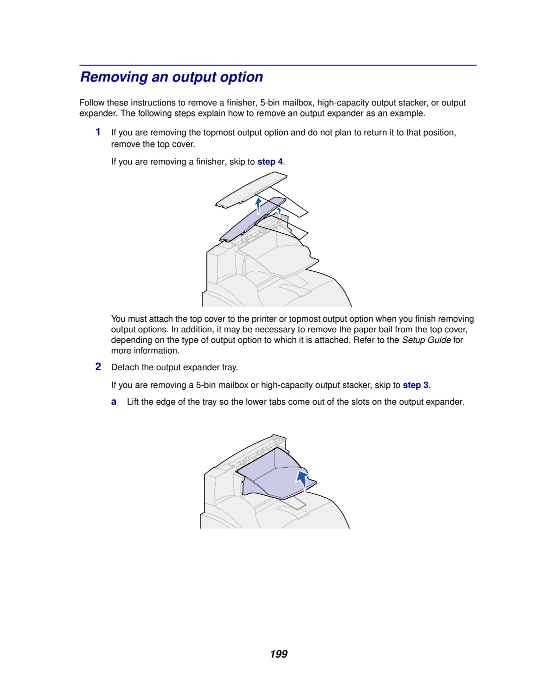 Lexmark 622, 620 manual Removing an output option, 199 