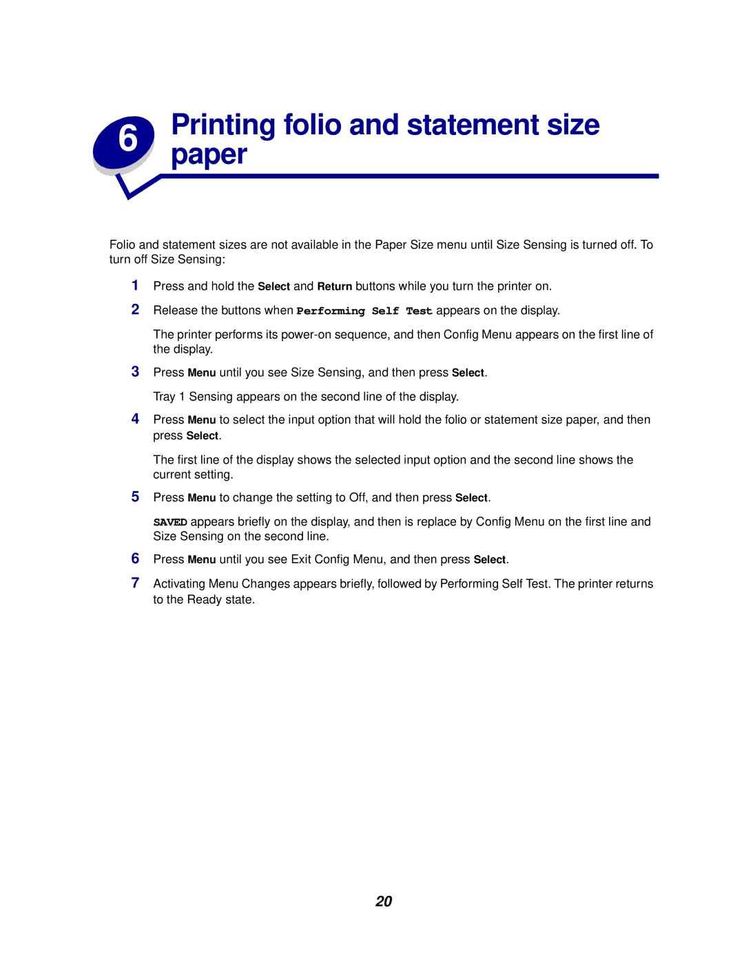 Lexmark 620, 622 manual Printing folio and statement size paper 