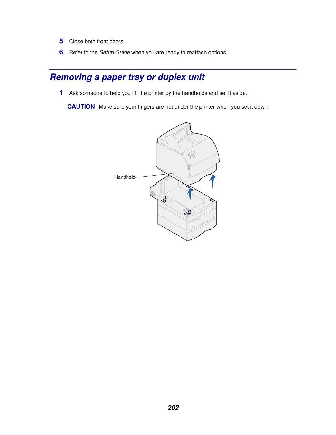 Lexmark 620, 622 manual Removing a paper tray or duplex unit, 202 