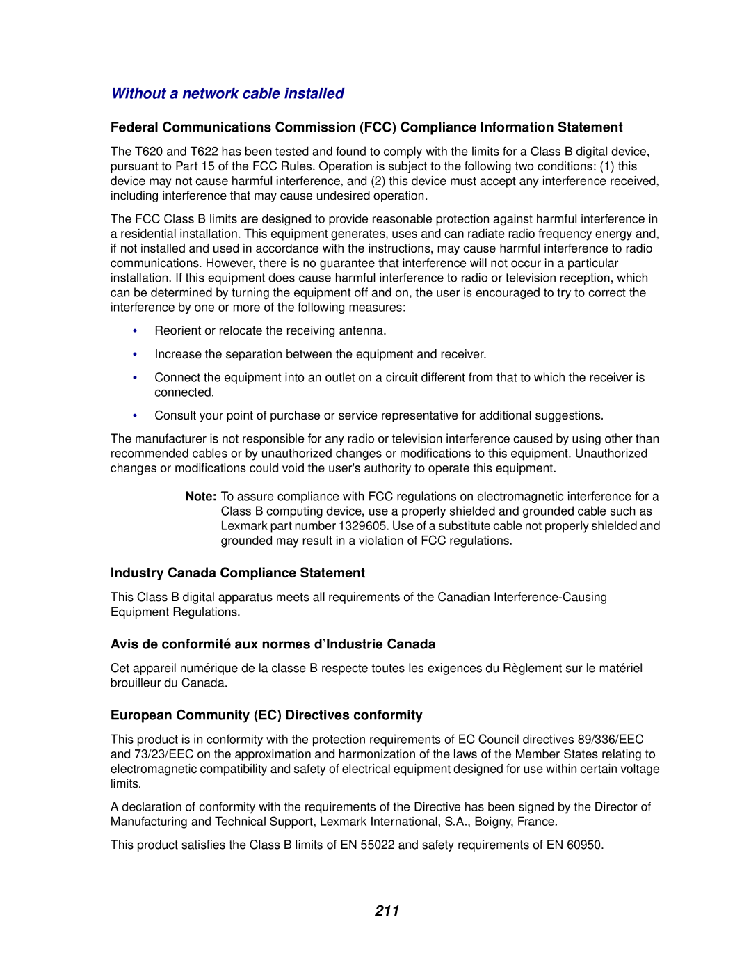 Lexmark 622, 620 manual Without a network cable installed, 211 