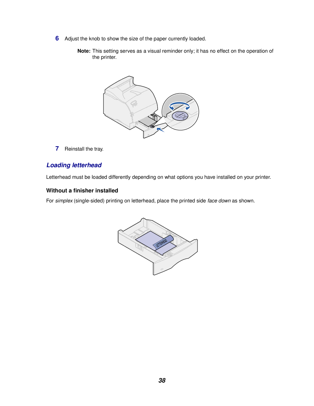 Lexmark 620, 622 manual Loading letterhead, Without a finisher installed 