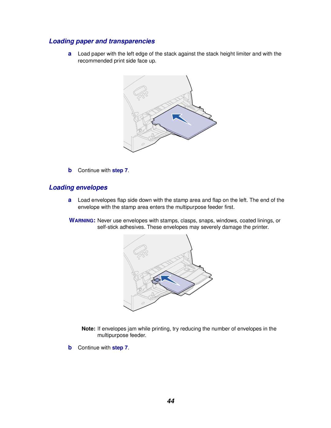 Lexmark 620, 622 manual Loading paper and transparencies, Loading envelopes 