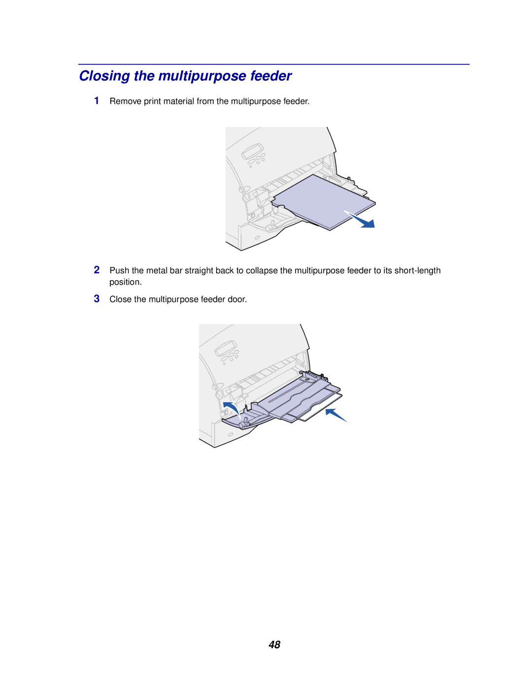 Lexmark 620, 622 manual Closing the multipurpose feeder 