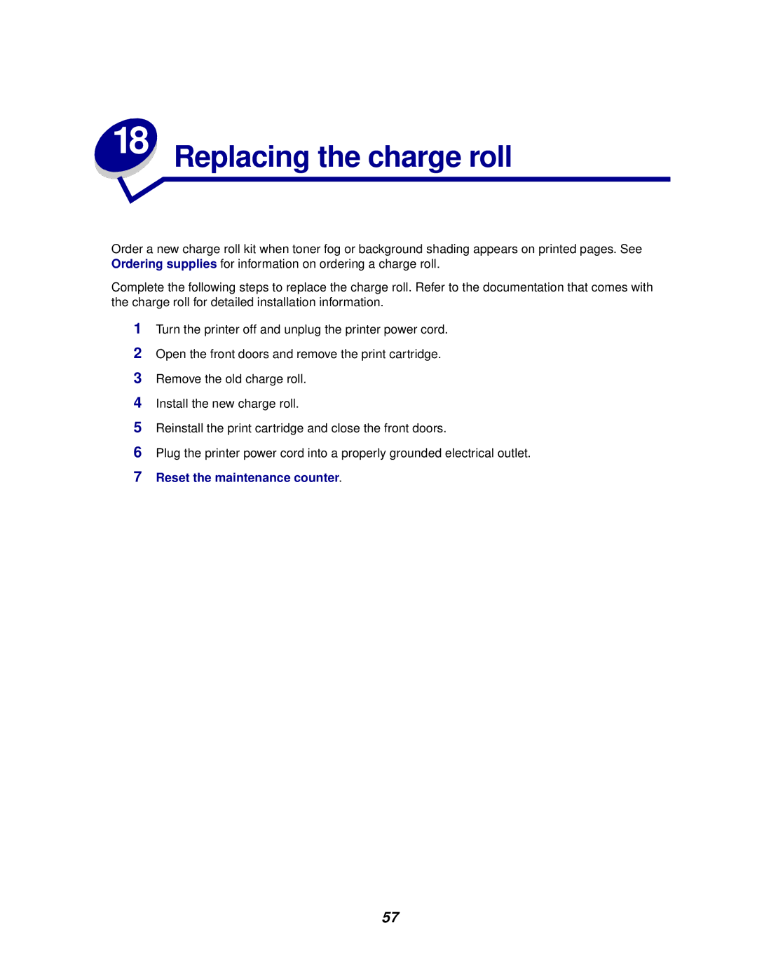 Lexmark 622, 620 manual Replacing the charge roll 