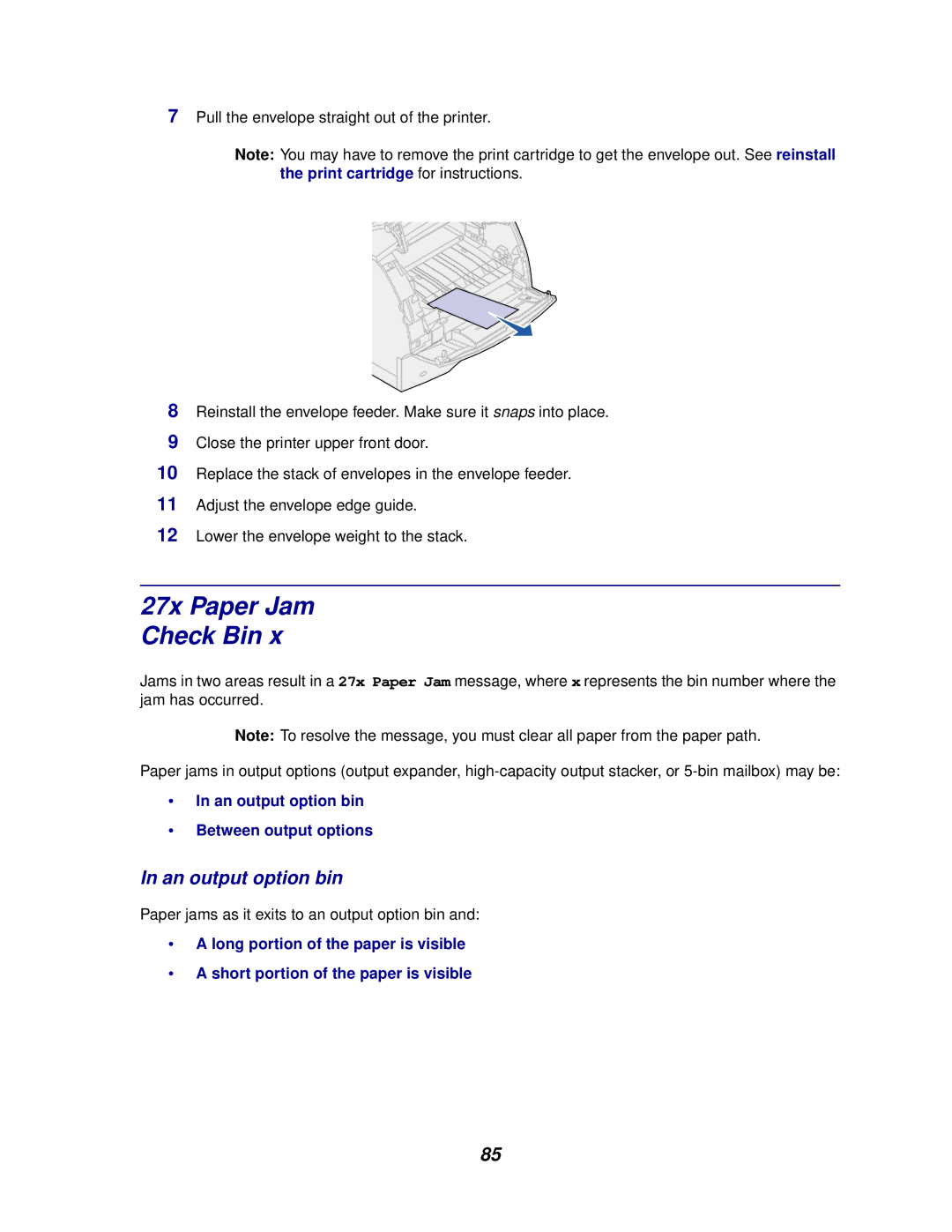 Lexmark 622, 620 manual 27x Paper Jam Check Bin, An output option bin 