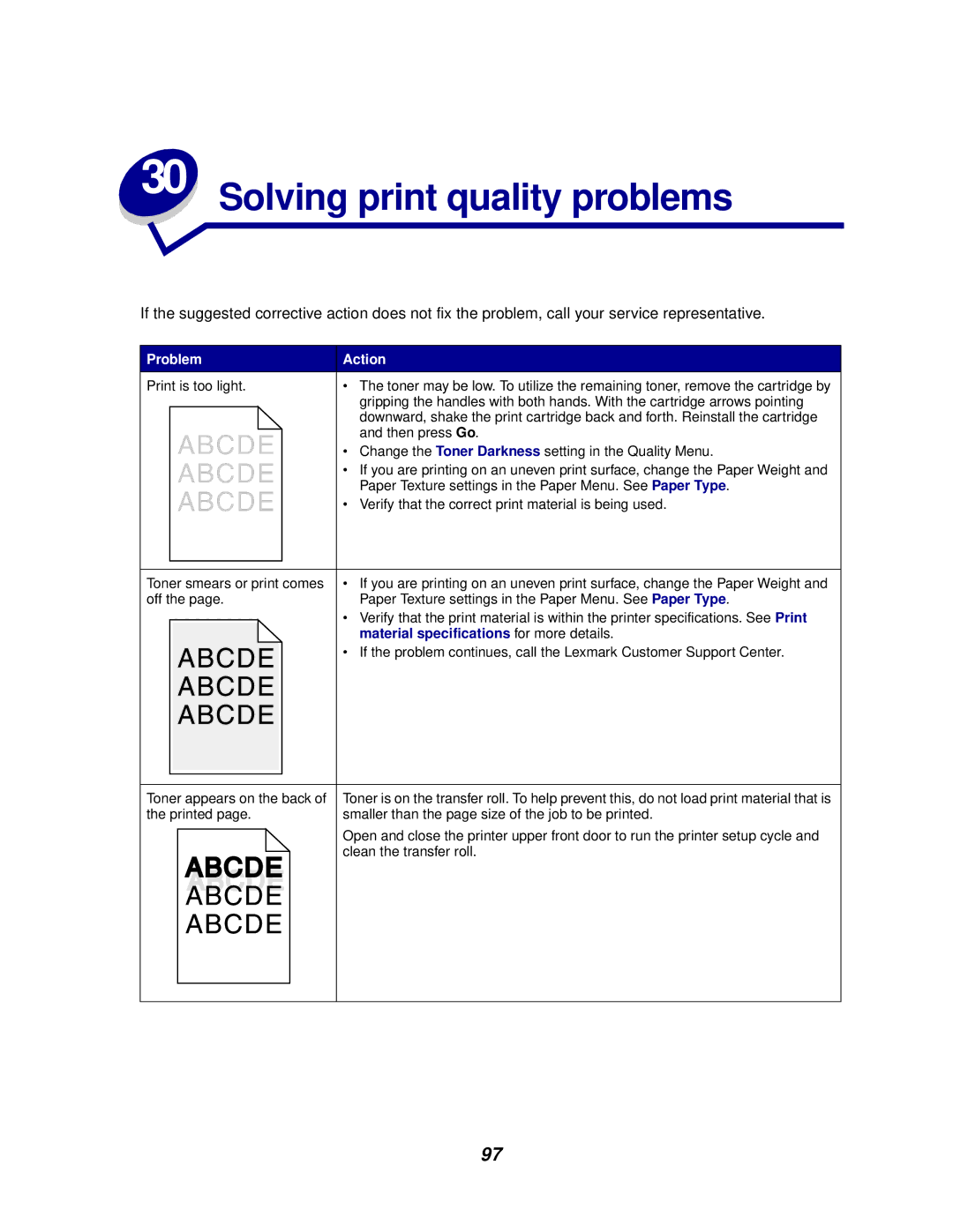 Lexmark 622, 620 manual Solving print quality problems, Material specifications for more details 