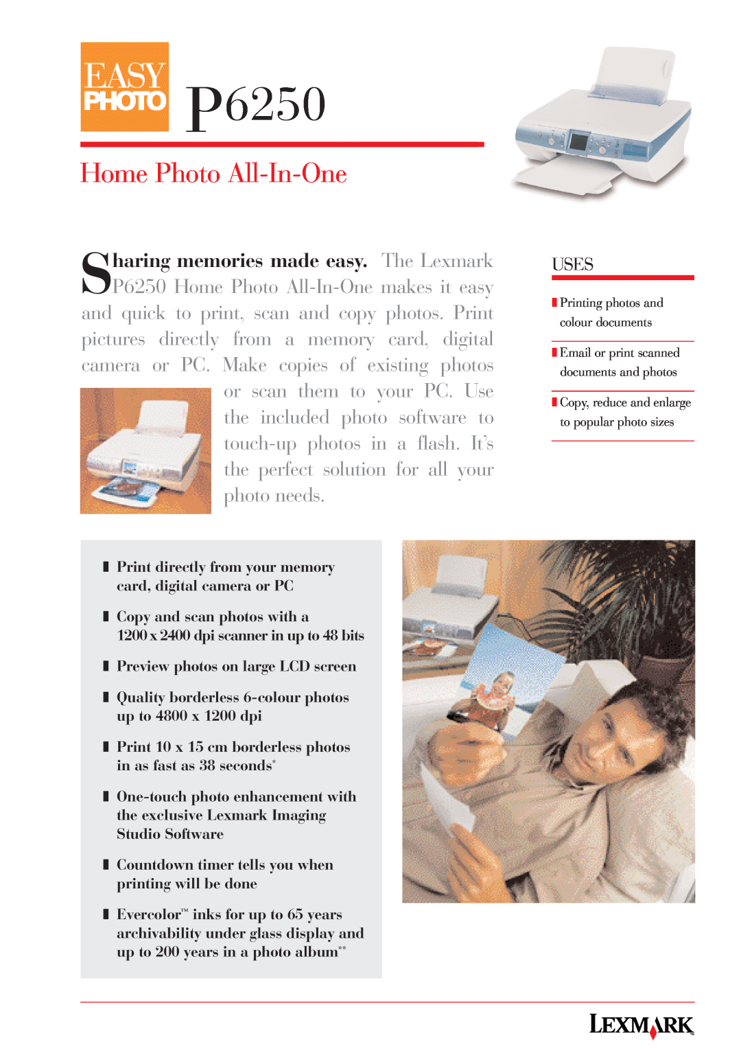Lexmark manual P6250, Home Photo All-In-One 