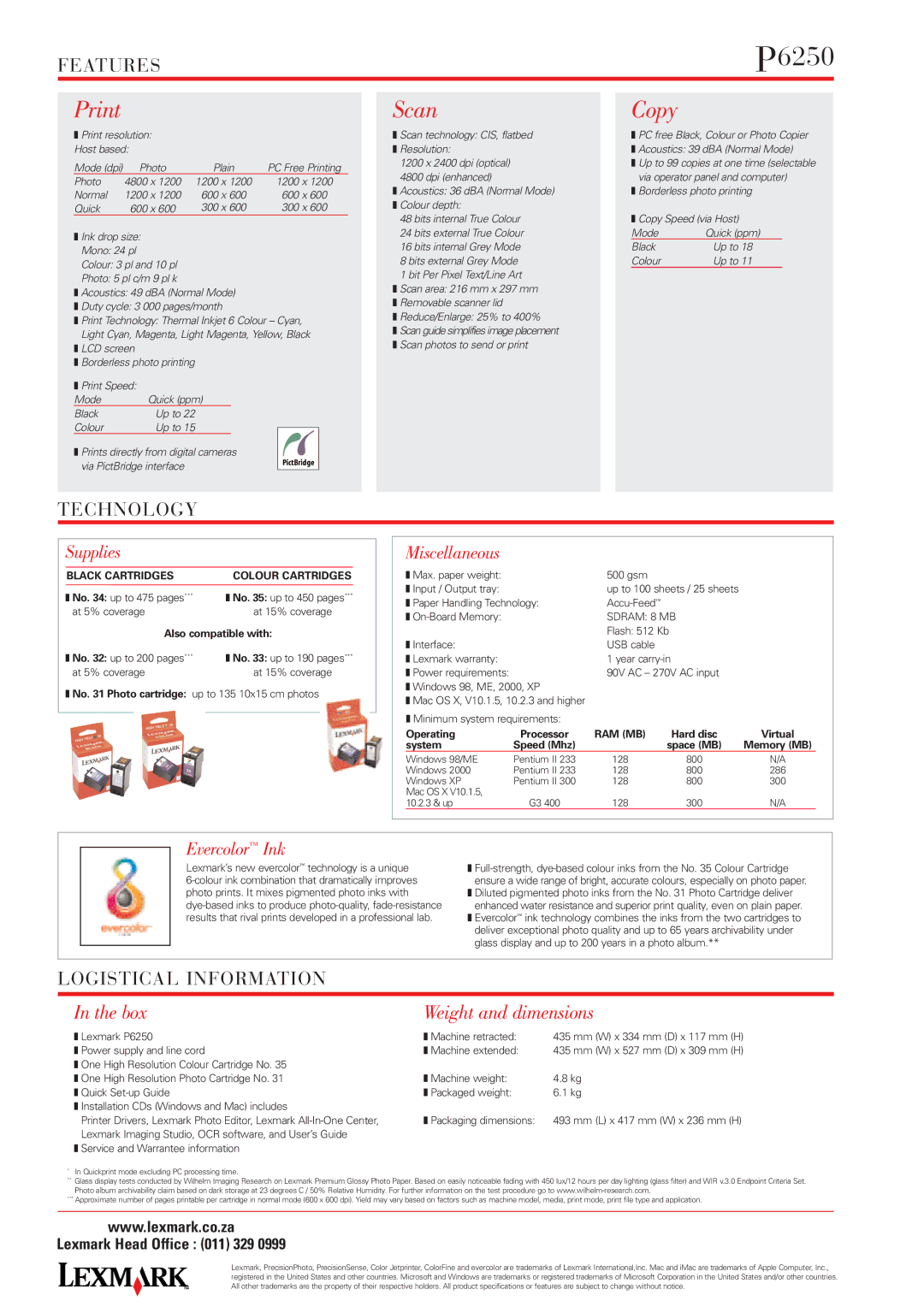 Lexmark 6250 manual Print, Scan, Copy 