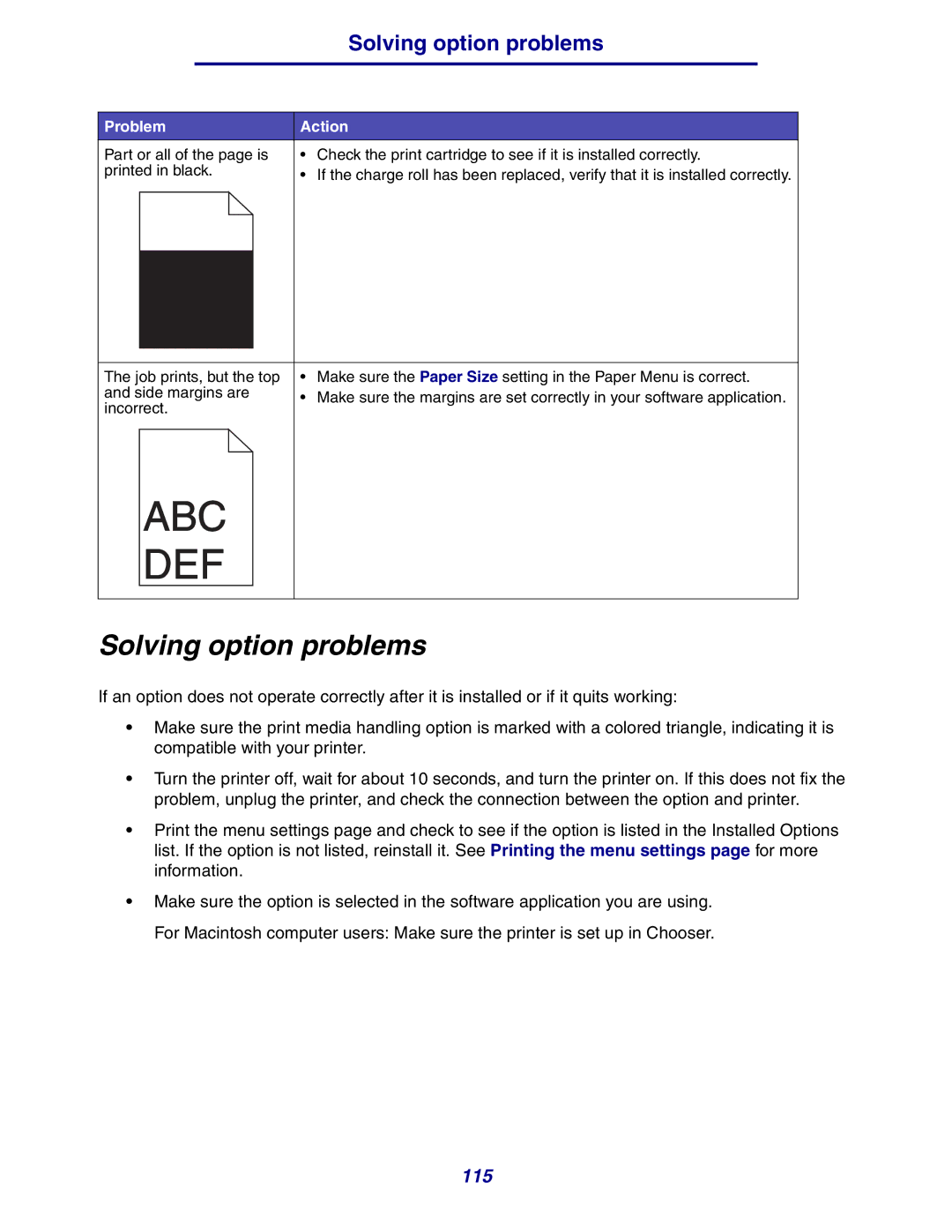 Lexmark 630 manual Solving option problems 