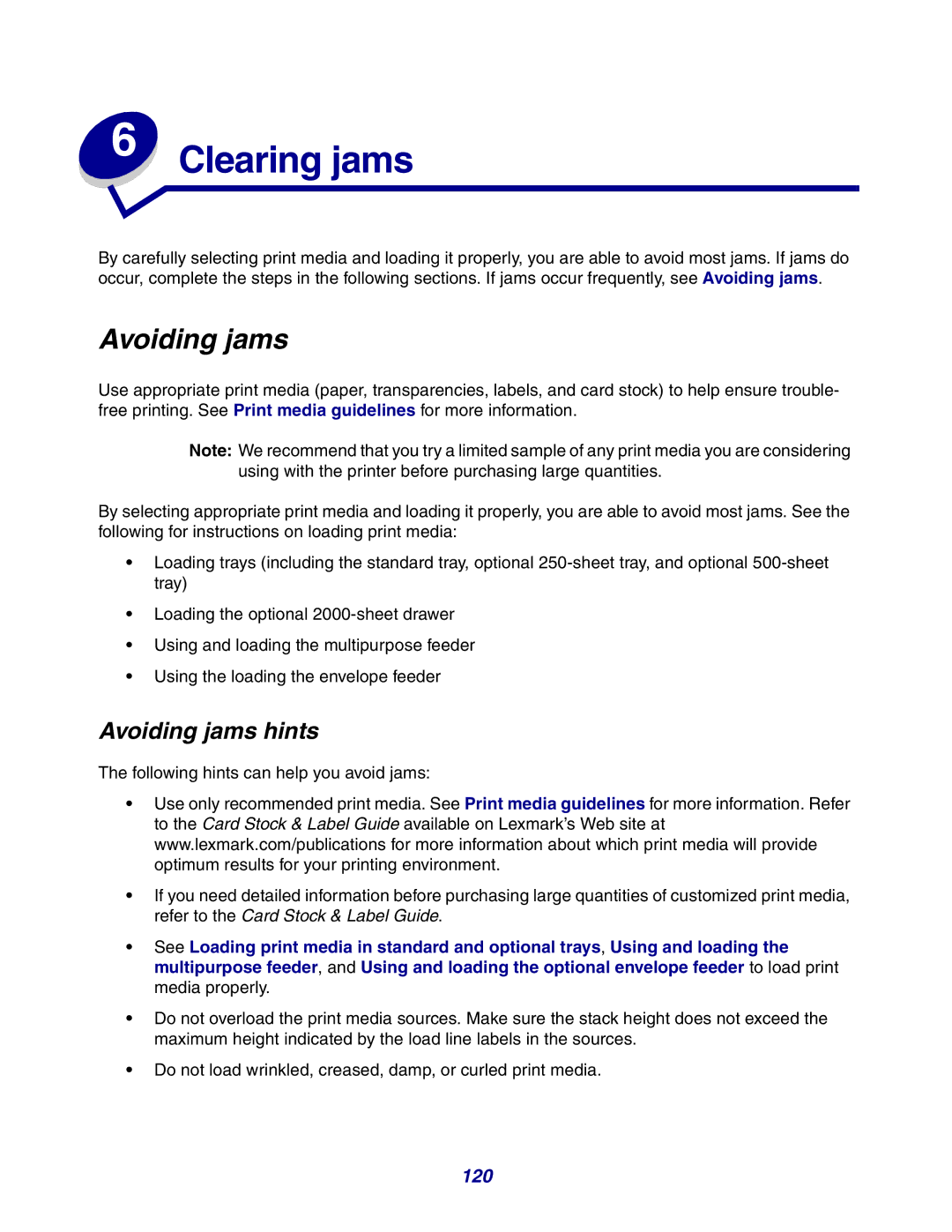 Lexmark 630 manual Avoiding jams hints 