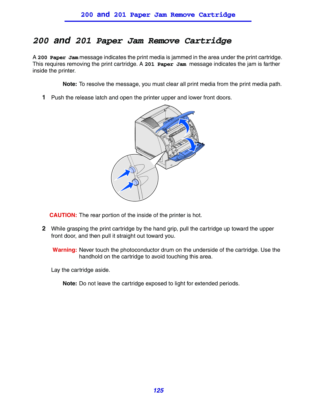 Lexmark 630 manual Paper Jam Remove Cartridge 