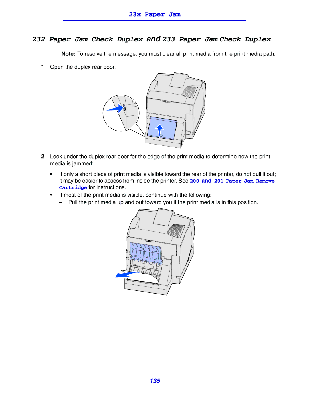 Lexmark 630 manual Paper Jam Check Duplex and 233 Paper Jam Check Duplex 