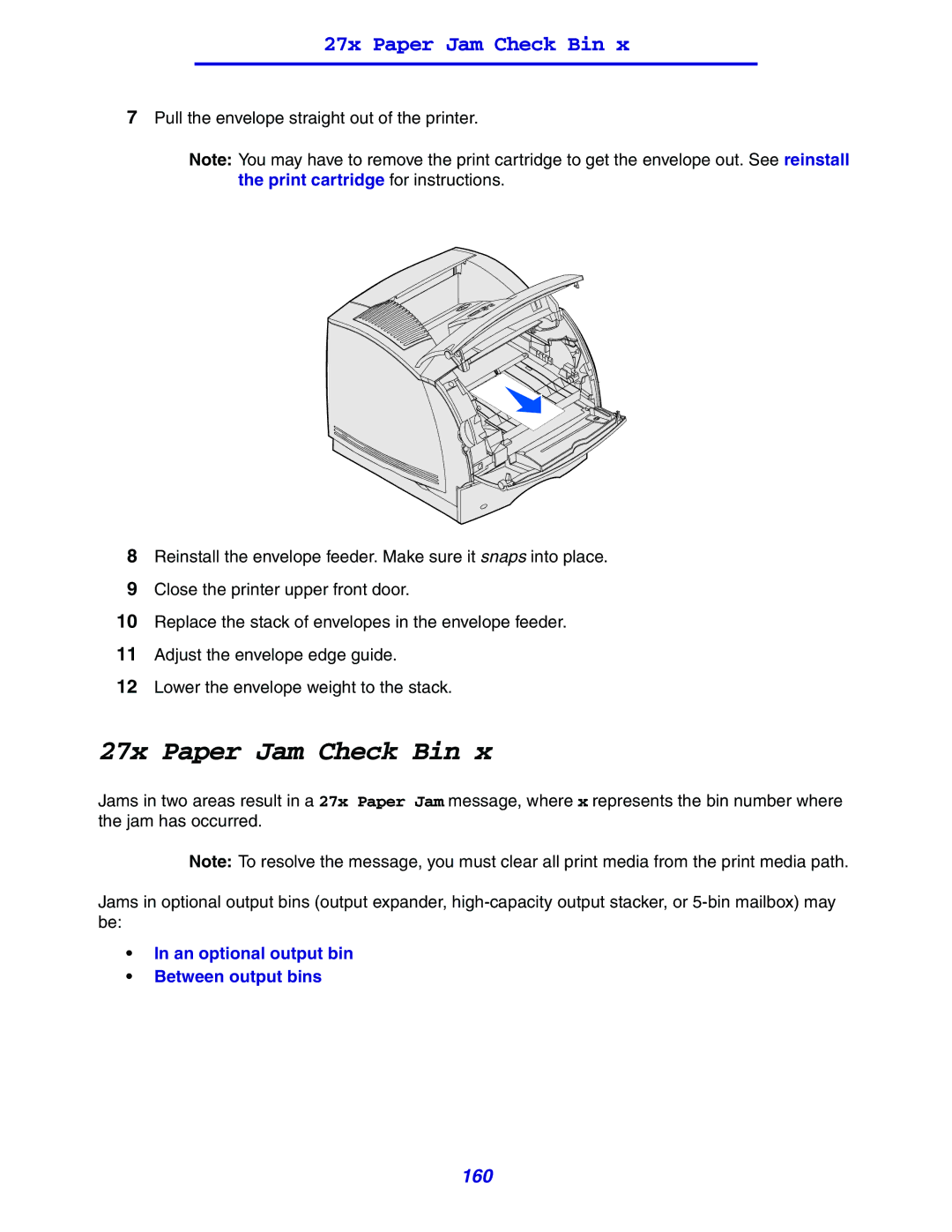 Lexmark 630 manual 27x Paper Jam Check Bin 