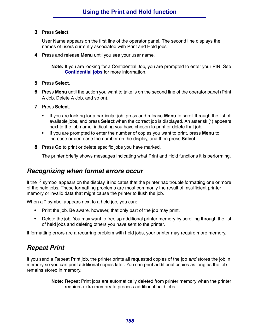 Lexmark 630 manual Recognizing when format errors occur, Repeat Print 