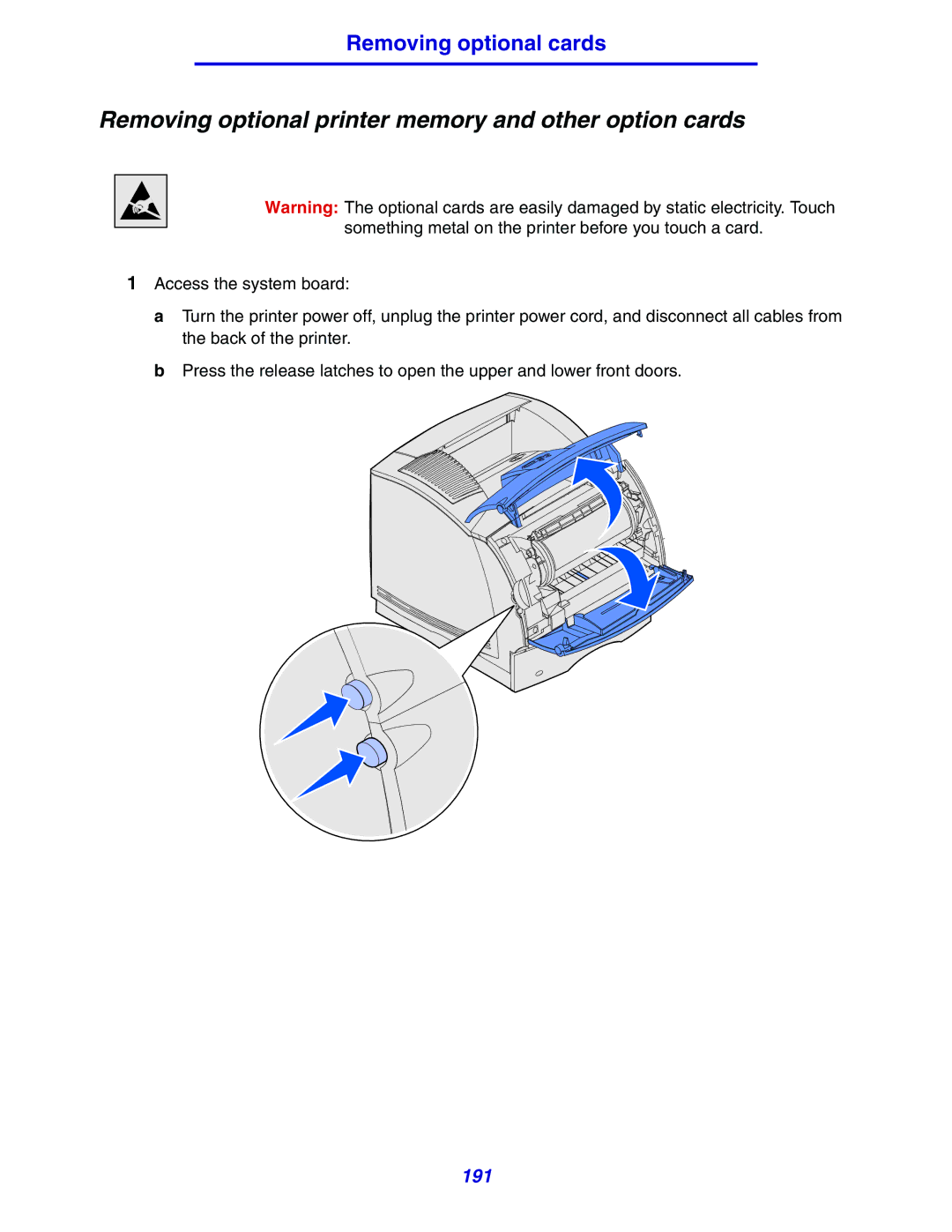 Lexmark 630 manual Removing optional printer memory and other option cards 