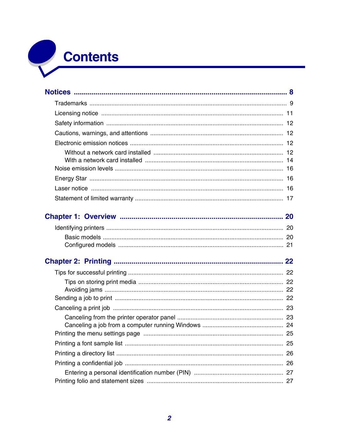 Lexmark 630 manual Contents 