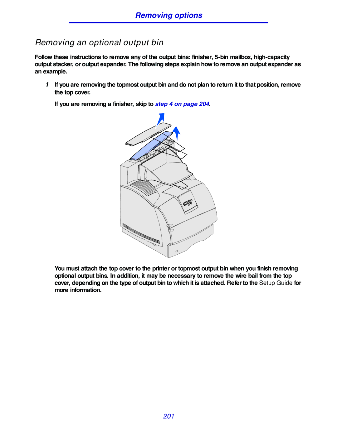 Lexmark 630 manual Removing an optional output bin 