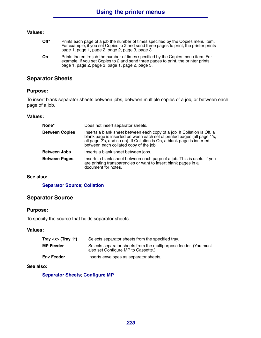 Lexmark 630 manual Separator Sheets, Separator Source 