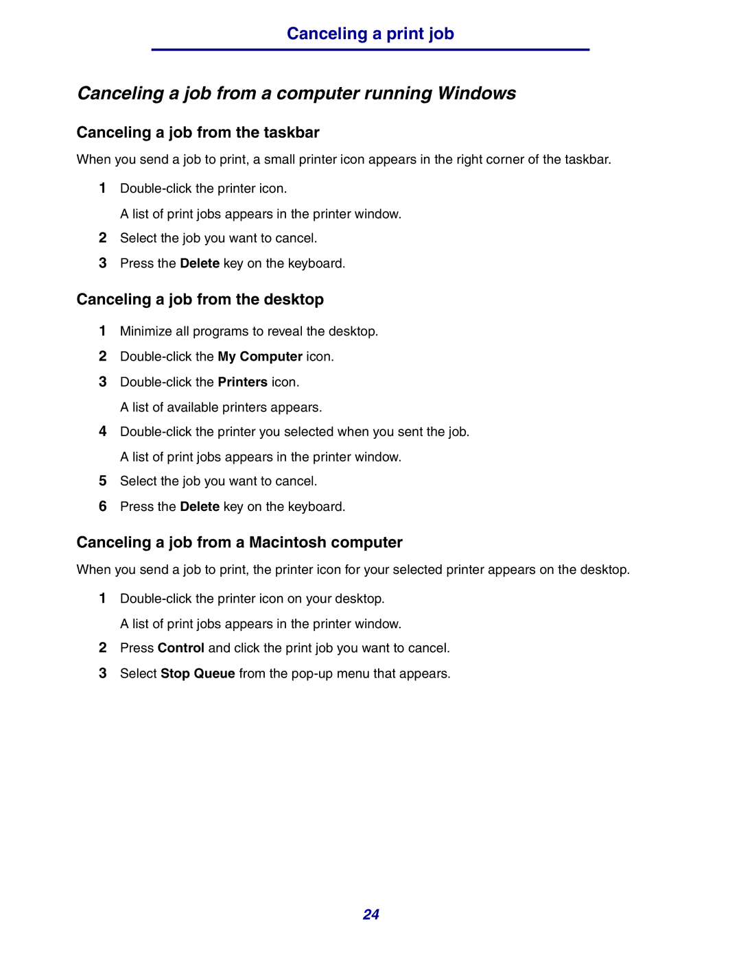 Lexmark 630 manual Canceling a job from a computer running Windows, Canceling a job from the taskbar 