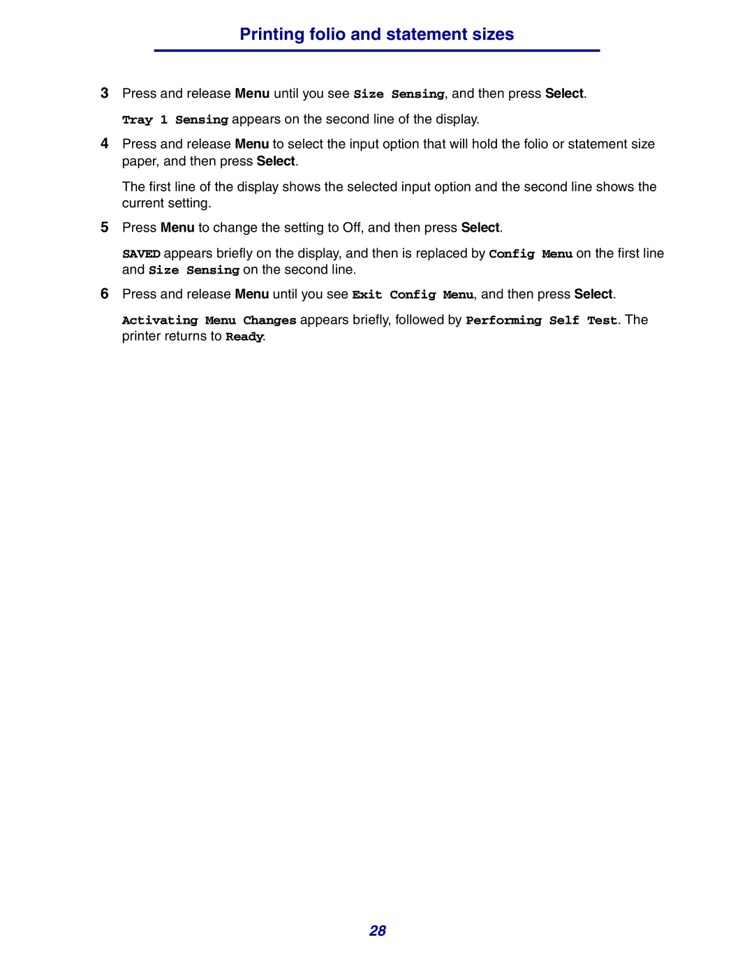 Lexmark 630 manual Printing folio and statement sizes 