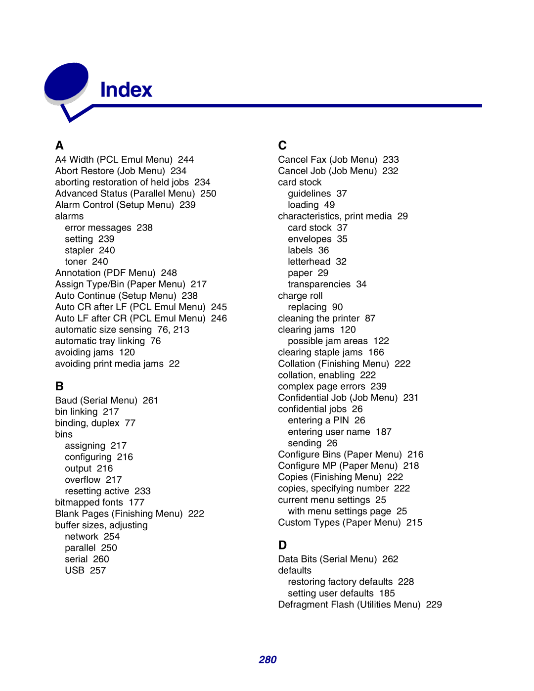 Lexmark 630 manual Index 