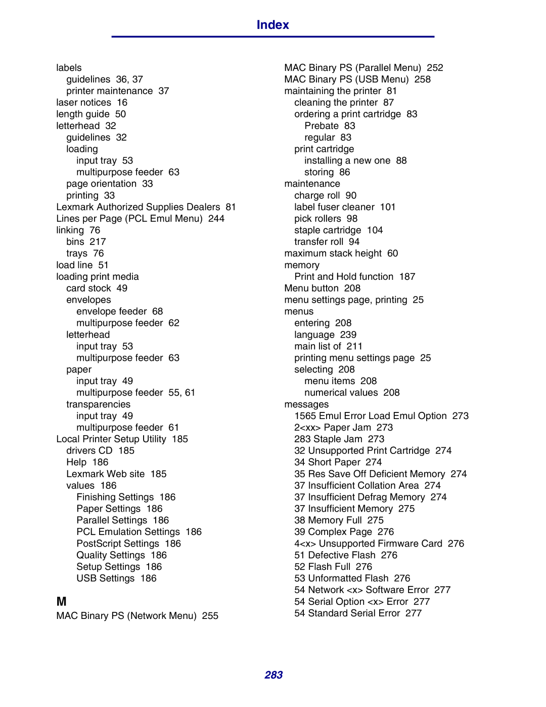 Lexmark 630 manual 283 