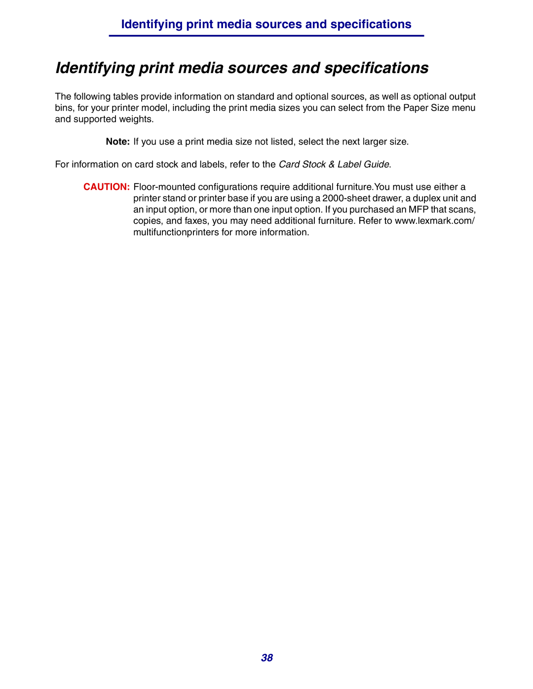 Lexmark 630 manual Identifying print media sources and specifications 