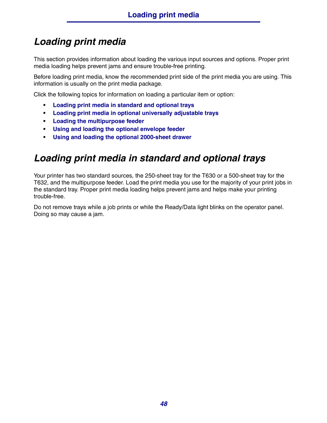 Lexmark 630 manual Loading print media in standard and optional trays 