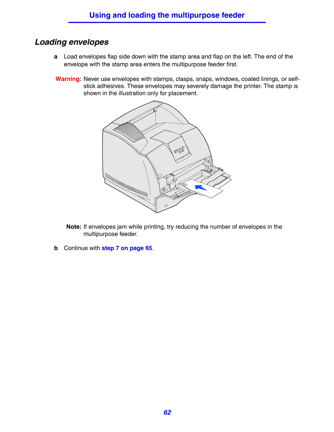 Lexmark 630 manual Loading envelopes 