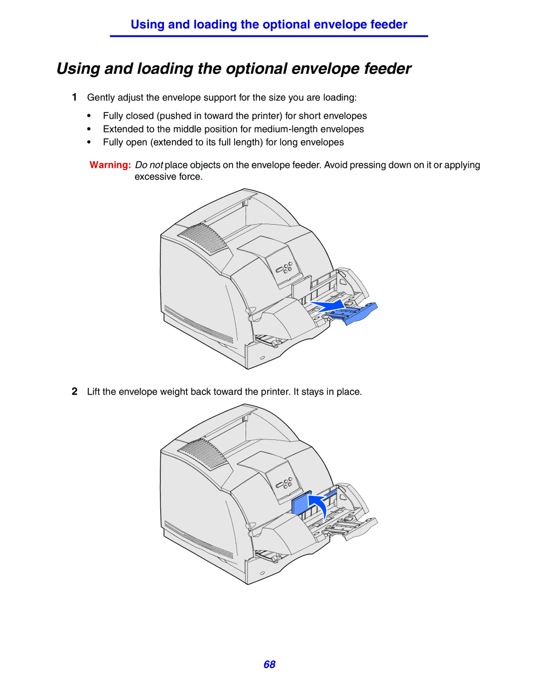 Lexmark 630 manual Using and loading the optional envelope feeder 