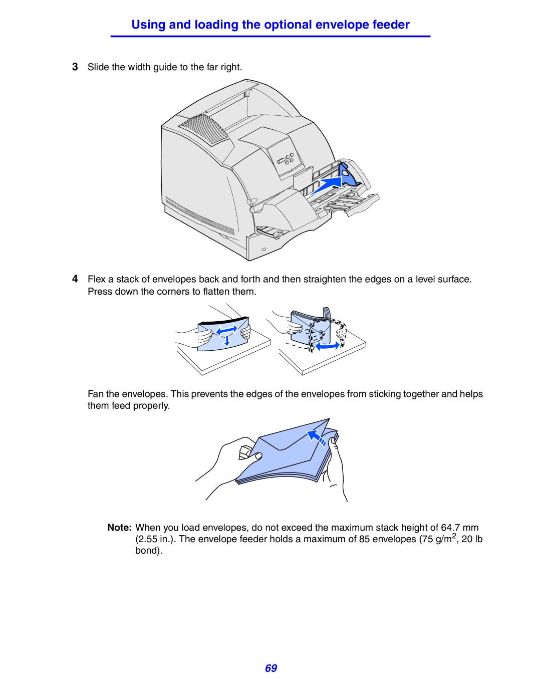 Lexmark 630 manual Using and loading the optional envelope feeder 