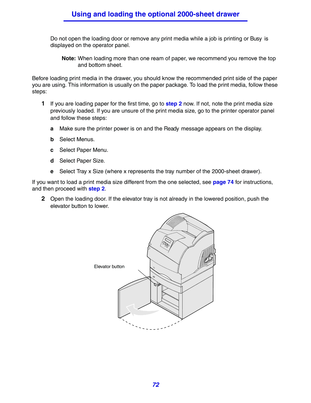 Lexmark 630 manual Elevator button 