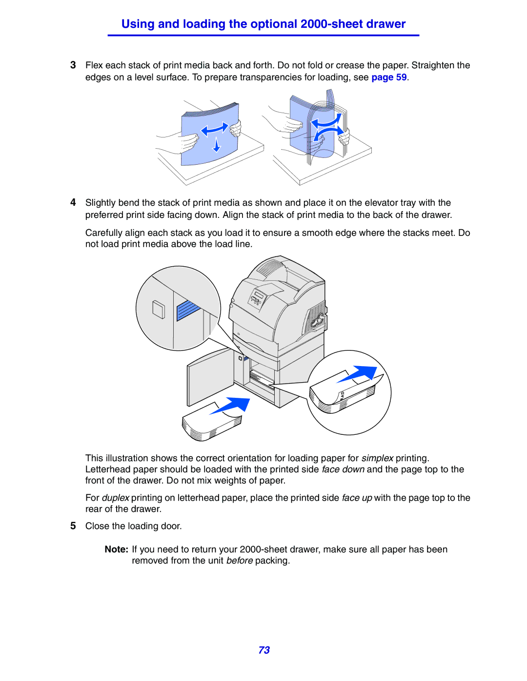 Lexmark 630 manual Using and loading the optional 2000-sheet drawer 