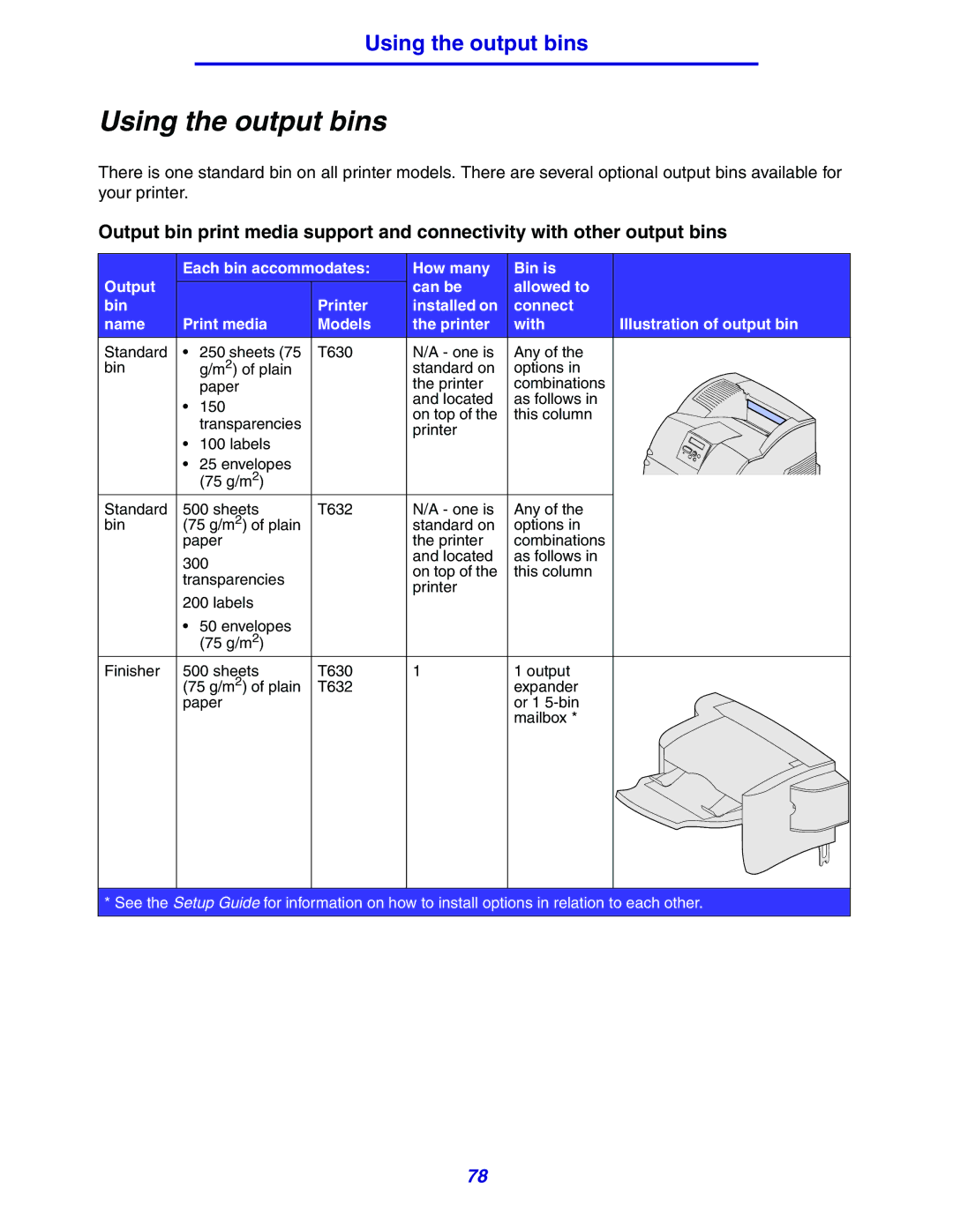 Lexmark 630 manual Using the output bins 