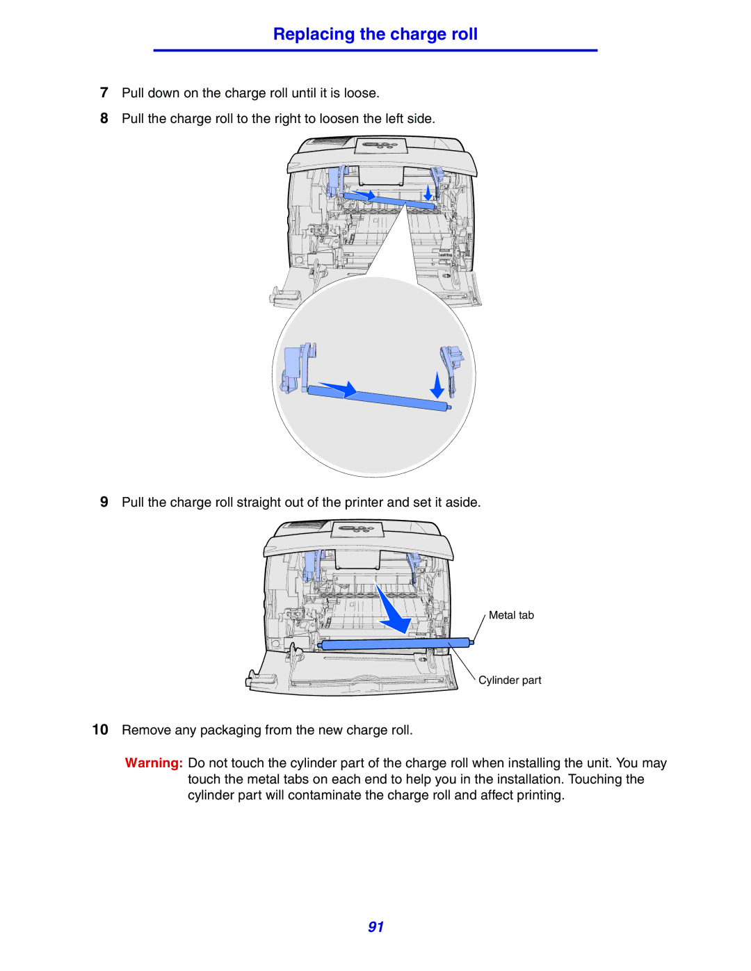 Lexmark 630 manual Remove any packaging from the new charge roll 