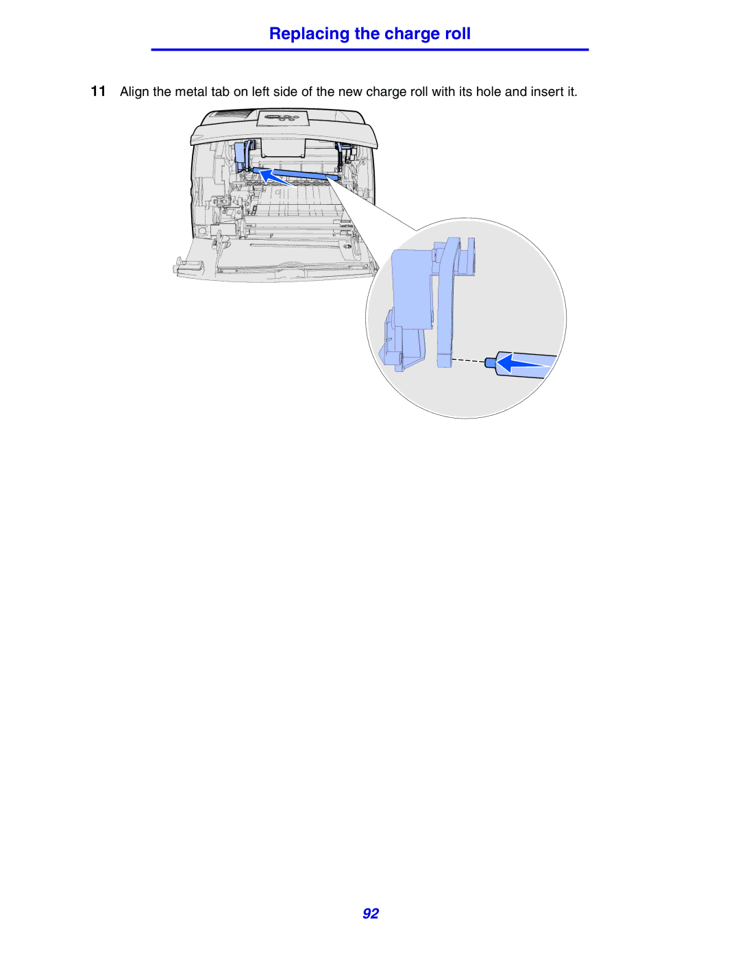 Lexmark 630 manual Replacing the charge roll 