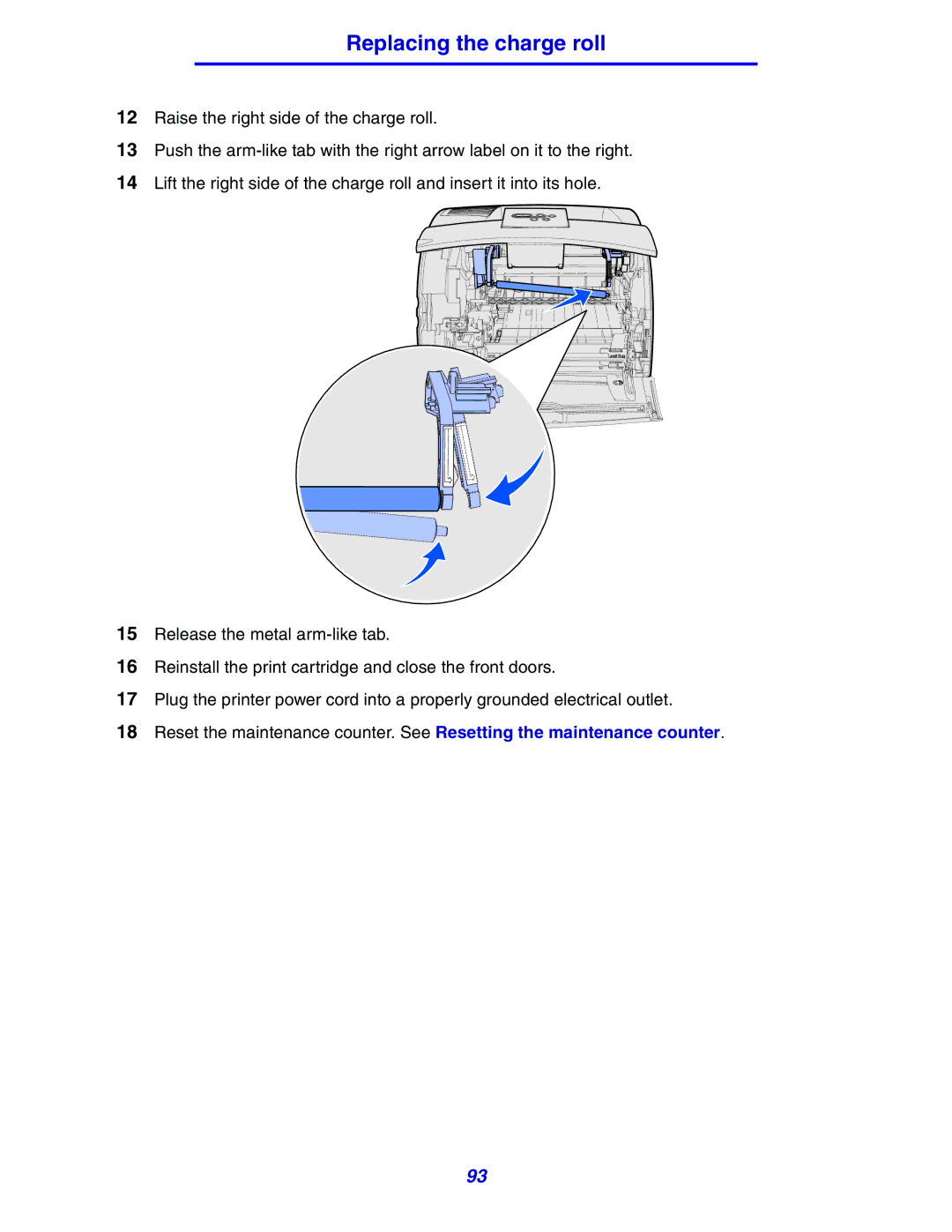 Lexmark 630 manual Replacing the charge roll 